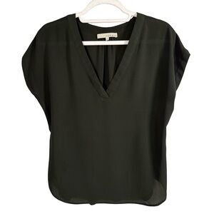Monk & Lou Dark Green V-Neck Blouse Size S Minimalist Office Business Casual